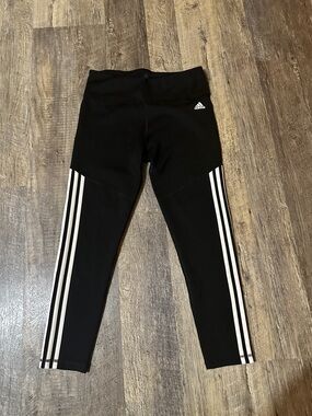 Adidas Black Leggings with White Three-Stripe Detail